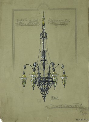 Lot 107 - A set of five Arts and Crafts lighting designs
