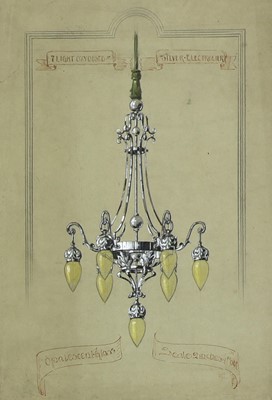 Lot 107 - A set of five Arts and Crafts lighting designs