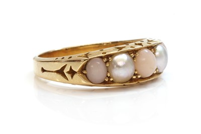 Lot 144 - A late Victorian five stone coral and split pearl boat shaped ring