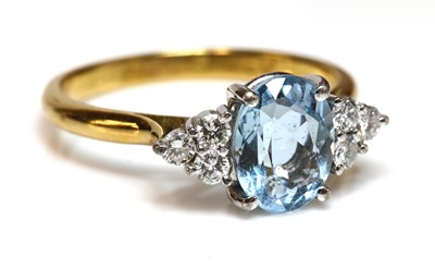 Lot 348 - A gold aquamarine and diamond ring