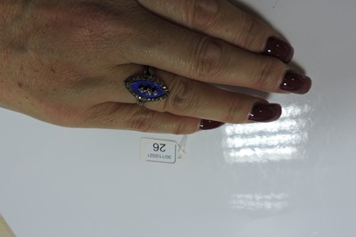 Lot 26 - A Georgian diamond and enamel navette shaped ring