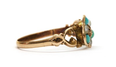 Lot 17 - A Victorian gold diamond, turquoise and split pearl daisy cluster ring