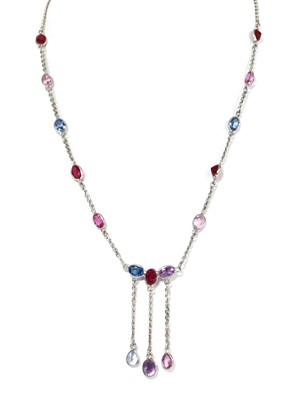 Lot 1158 - A silver assorted gemstone necklace