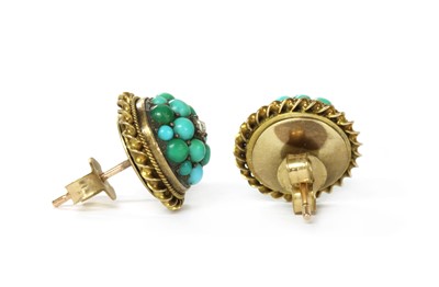 Lot 1016 - A pair of gold and silver, diamond and turquoise bombé clusters