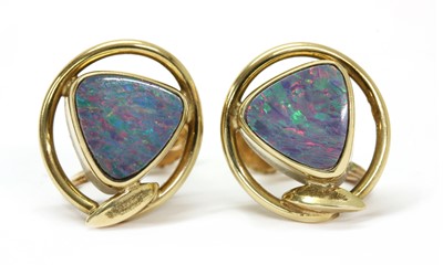Lot 320 - A pair of gold opal doublet earrings