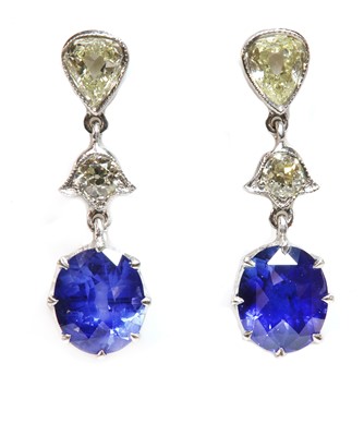 Lot 100 - A pair of sapphire and diamond drop earrings