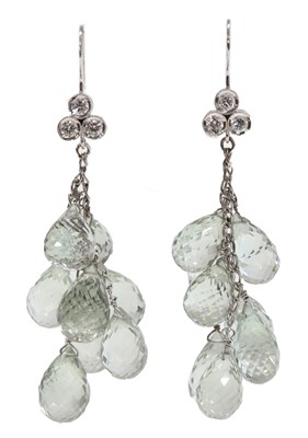 Lot 351 - A pair of prasiolite and diamond drop earrings