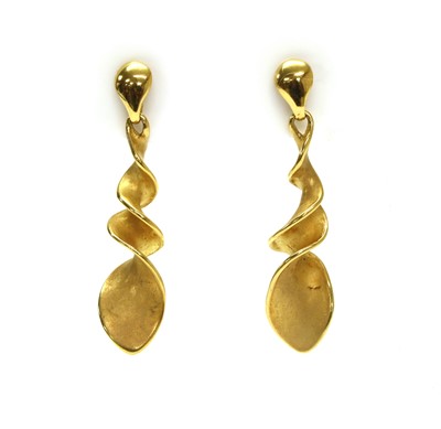 Lot 191 - A pair of 9ct gold twisted spiral drop earrings