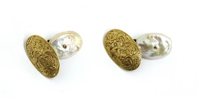 Lot 446 - A pair of gold cultured freshwater pearl cufflinks