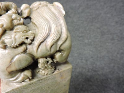 Lot 96 - A pair of Chinese soapstone bookends