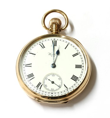 Lot 456 - A 9ct gold Waltham top wind open-faced pocket watch