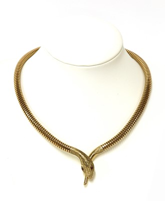 Lot 276 - A 9ct gold sprung snake or serpent necklace