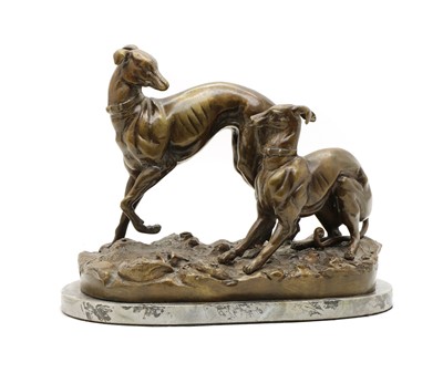 Lot 227 - A modern bronze group of two greyhounds