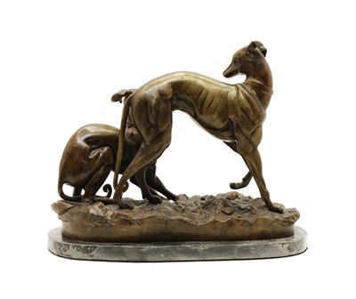 Lot 227 - A modern bronze group of two greyhounds