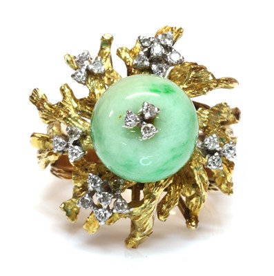 Lot 293 - A Continental jade and diamond ring, c.1960