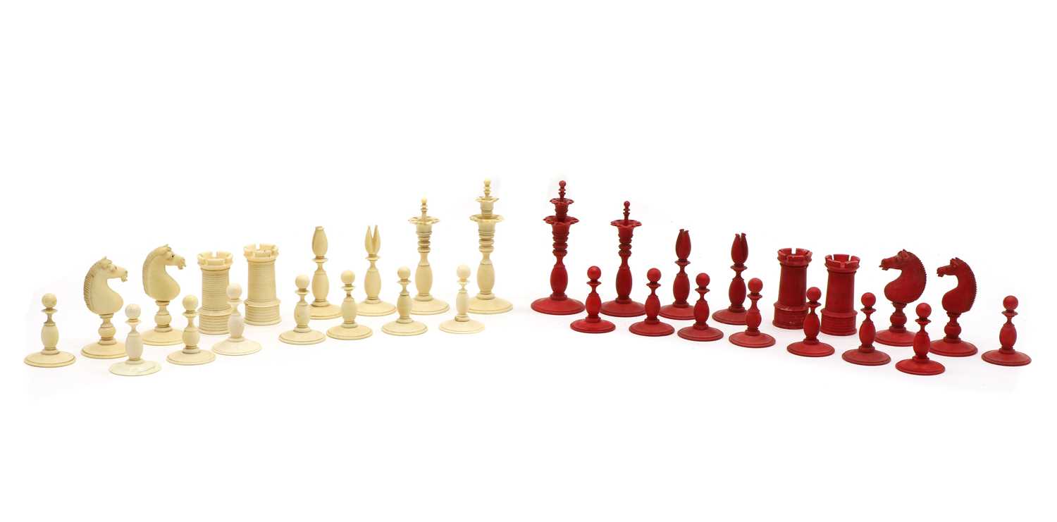 Lot 63 - A plain and stained ivory chess set