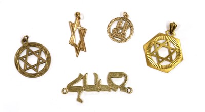 Lot 362 - Five gold Jewish pendants