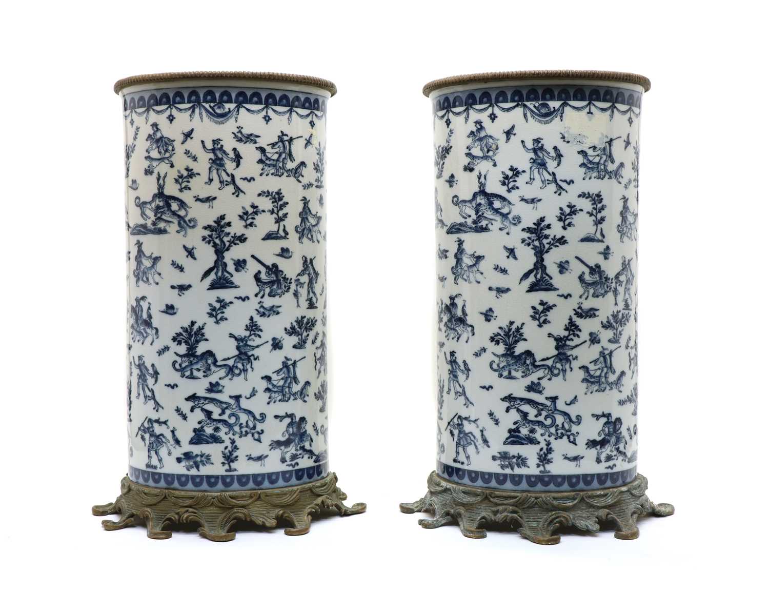 Lot 91 - A large pair of porcelain stick stands