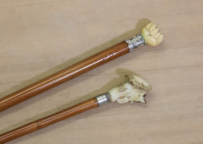 Lot 70 - Two Victorian malacca walking sticks