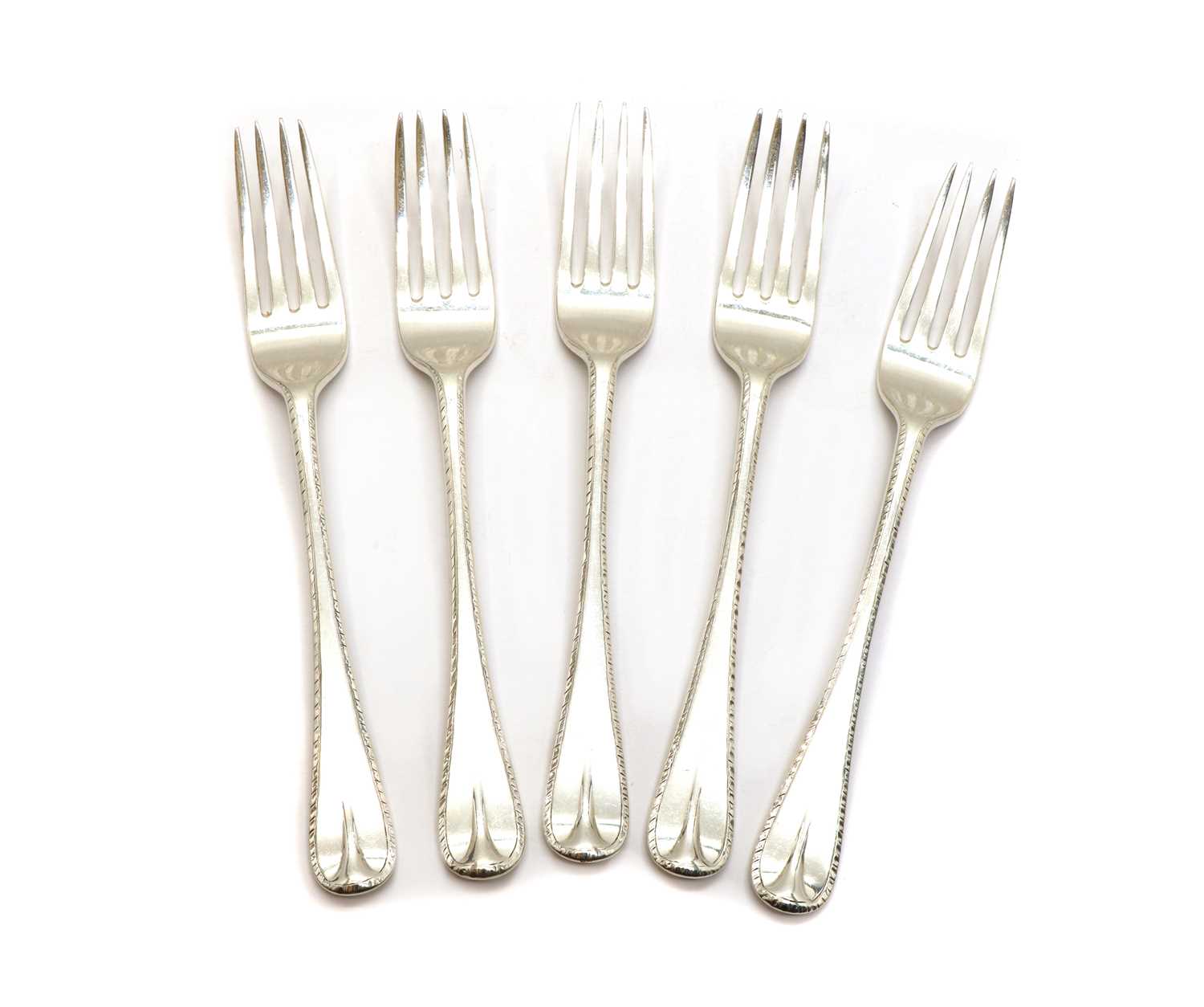 Lot 14 - A set of five Victorian silver feather-edge and teardrop dessert forks