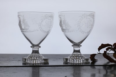 Lot 300 - A pair of glass shipping rummers