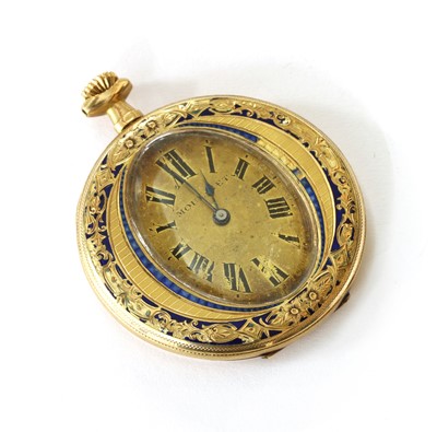 Lot 457 - A Continental gold enamel Moulinet top wind open-faced pocket watch