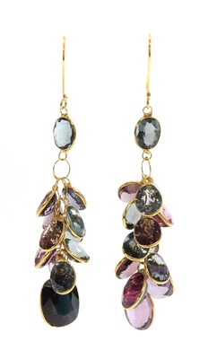 Lot 367 - A pair of vari-coloured spinel drop earrings