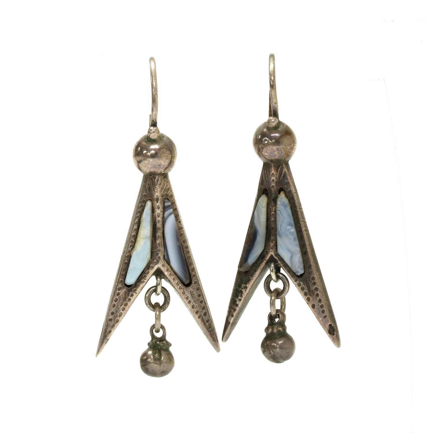 Lot 32 - A pair of silver Scottish hardstone earrings