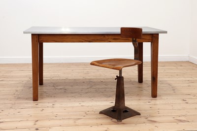 Lot 40 - An industrial oak and stainless steel-topped table