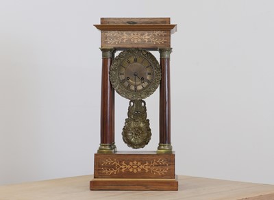 Lot 60 - A rosewood and brass inlaid portico clock