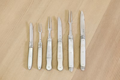 Lot 678 - Three pairs of silver and mother-of-pearl folding fruit knives and forks