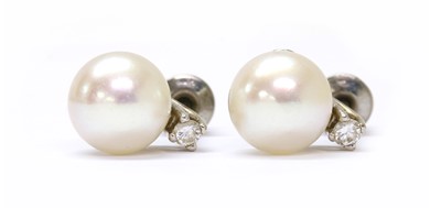 Lot 332 - A pair of white gold cultured pearl and diamond stud earrings