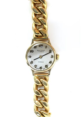 Lot 472 - A ladies' 9ct gold Waltham manual wind bracelet watch