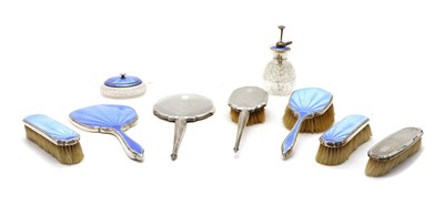 Lot 14 - A silver and enamel dressing set