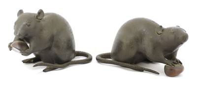 Lot 250 - A pair of Japanese bronze okimono