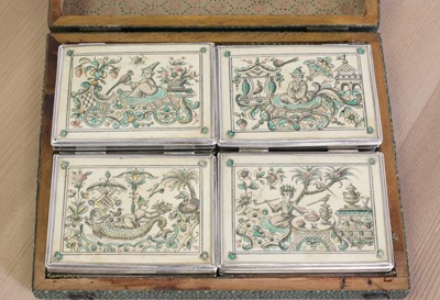 Lot 624 - Four French white metal and stained ivory gaming boxes and counters