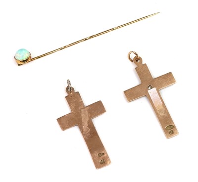 Lot 171 - Two Russian gold enamel cross pendants