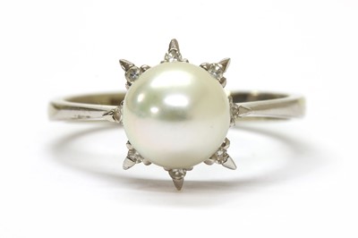 Lot 328 - A white gold cultured pearl and diamond cluster ring