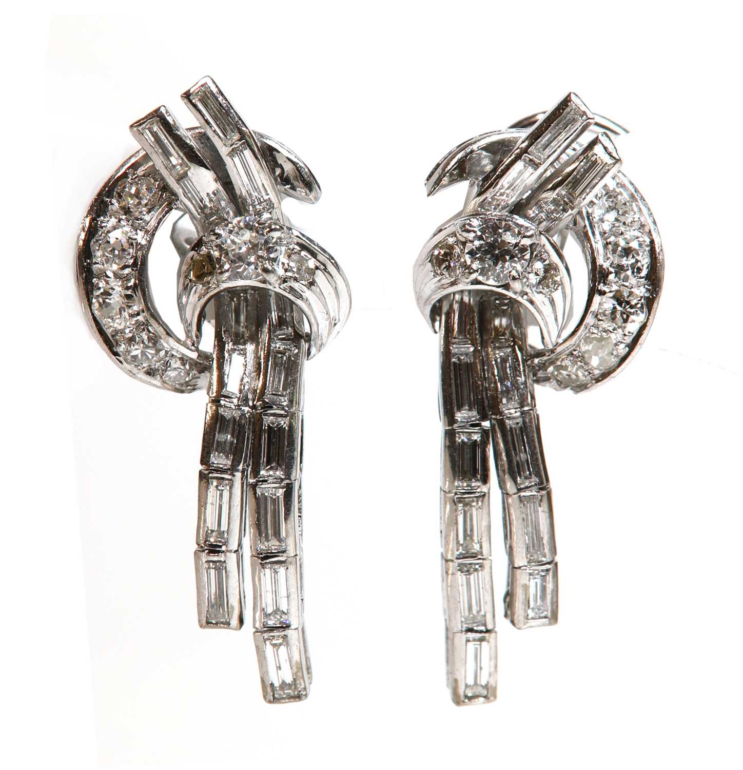 Lot 259 - A pair of diamond set waterfall drop earrings