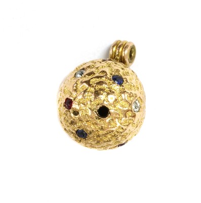 Lot 1070 - A gold ruby, sapphire and diamond set globe locket