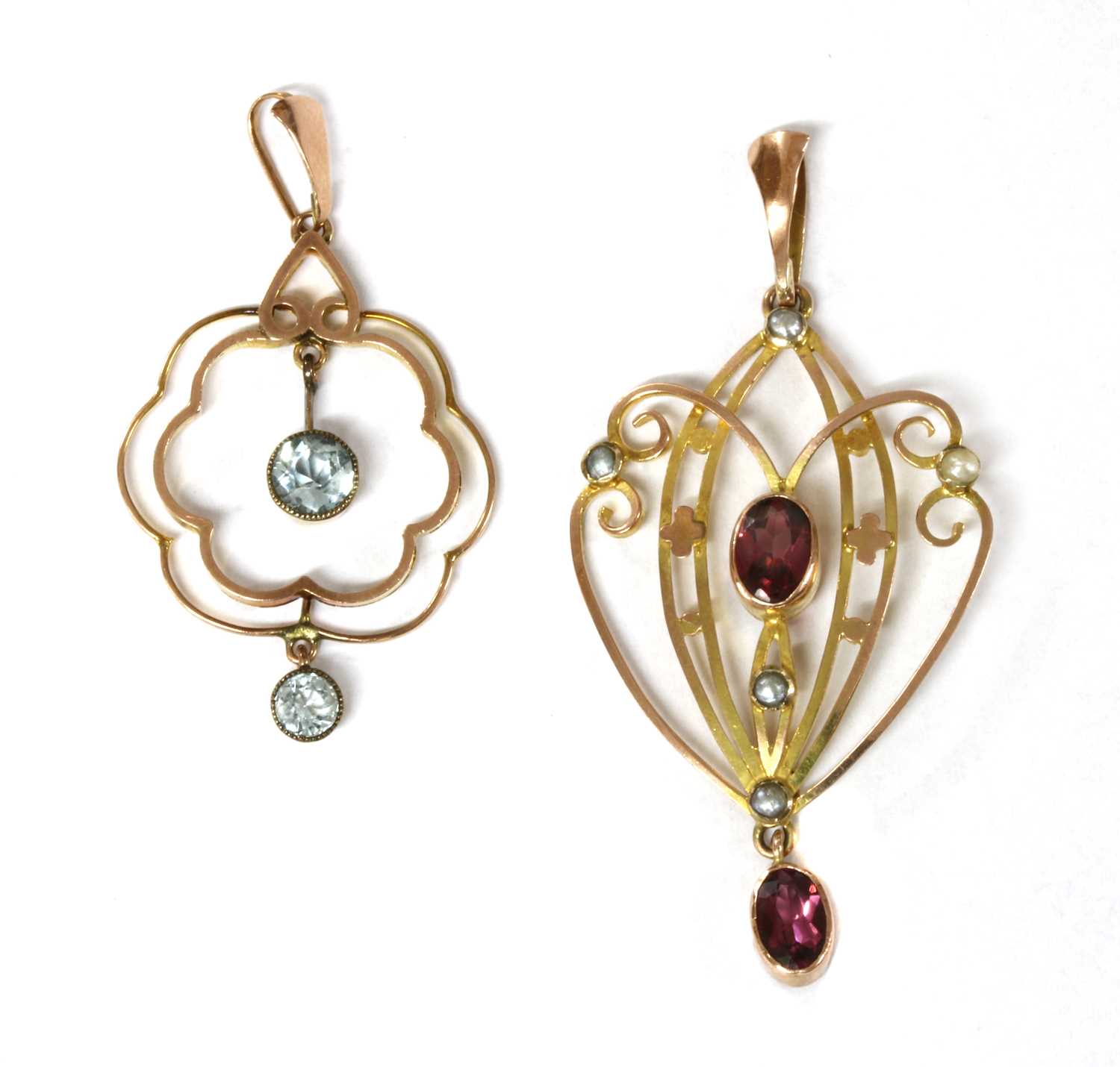 Lot 1050 - Two Edwardian gold pendants