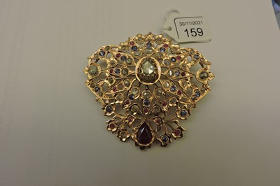 Lot 159 - An Indian high carat gold diamond, ruby, synthetic ruby and sapphire brooch