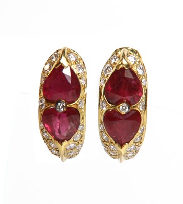 Lot 480 - A pair of gold ruby and diamond earrings