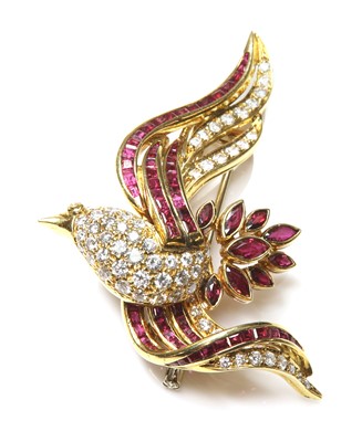 Lot 477 - A gold diamond and ruby brooch