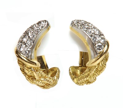 Lot 400 - A pair of French gold diamond set earrings