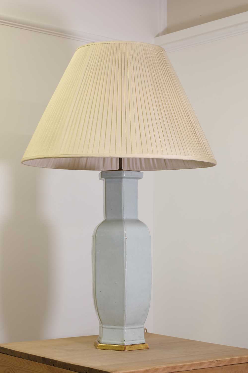 Lot 182 - A large celadon-glazed table lamp