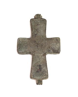 Lot 135 - A Byzantine bronze enkolpion reliquary cross pendant