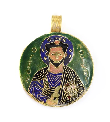 Lot 15 - A Russian gold enamel icon pendant