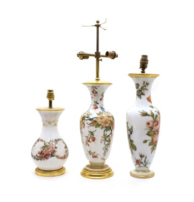 Lot 164 - A group of three Opaline and enamelled table lamps