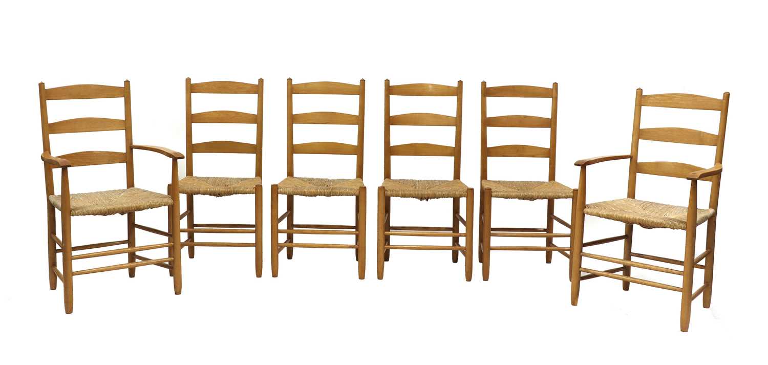 Lot 210 - A set of six Cotswold School ash ladderback chairs